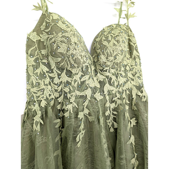 Sage Green Coquette Forest Fairy Lace Tulle Sheer Embellished Corset Dress 18 - Picture 5 of 15